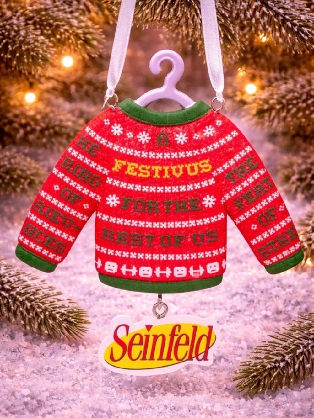 Hallmark Seinfeld Festivus Sweater Christmas Ornament TV Show Holiday Decor Box